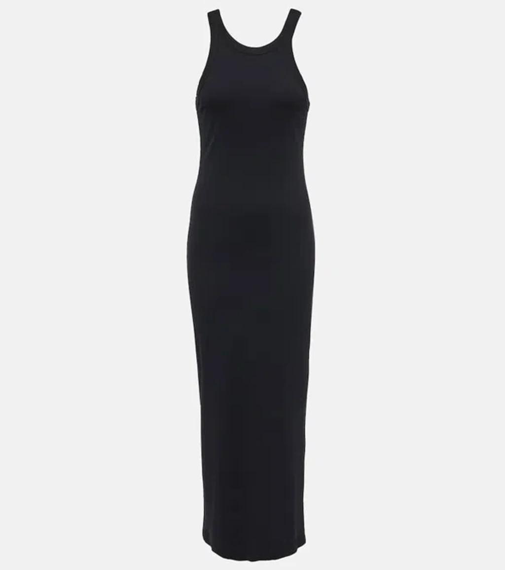 TOTÊME Ribbed-knit Cotton-blend Jersey Midi Dress In Black Product Image
