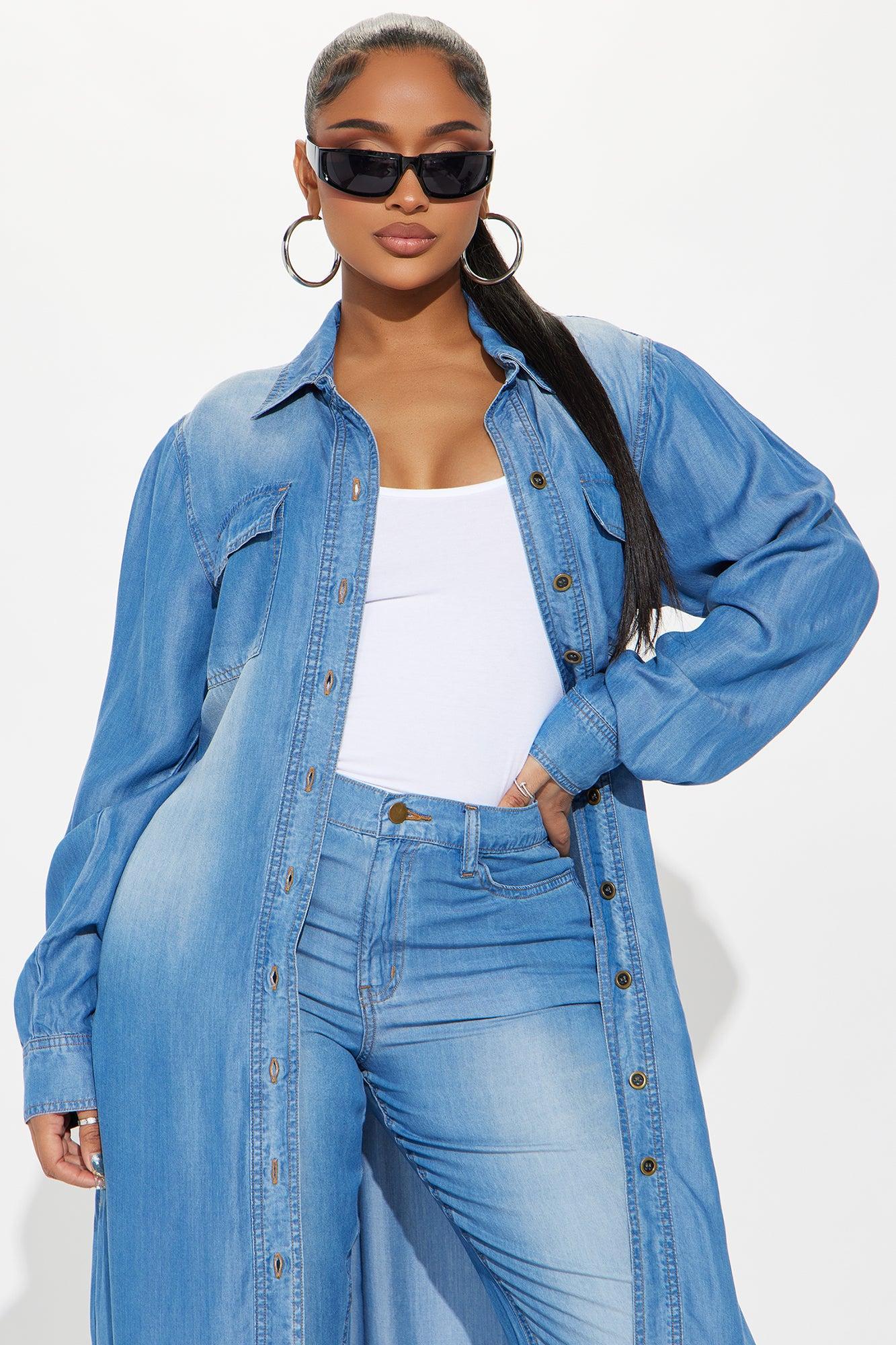 Urban Blues Washed Wide Leg Pant Set - Medium Wash Product Image