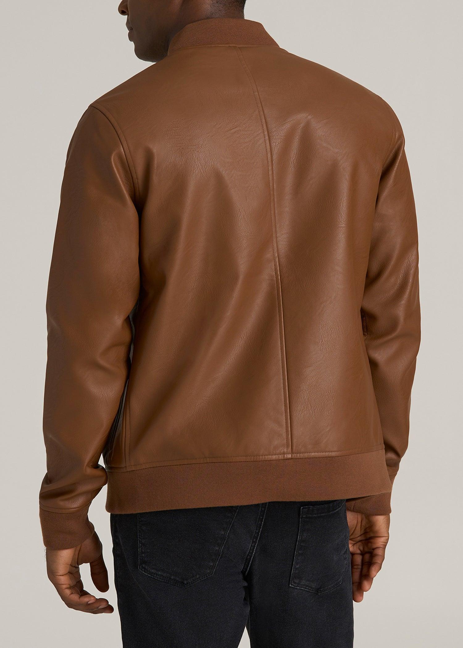 Faux Leather Bomber Jacket for Tall Men in Aztec Brown Product Image