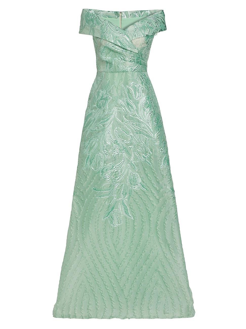 Womens Metallic Floral Off-The-Shoulder Gown Product Image
