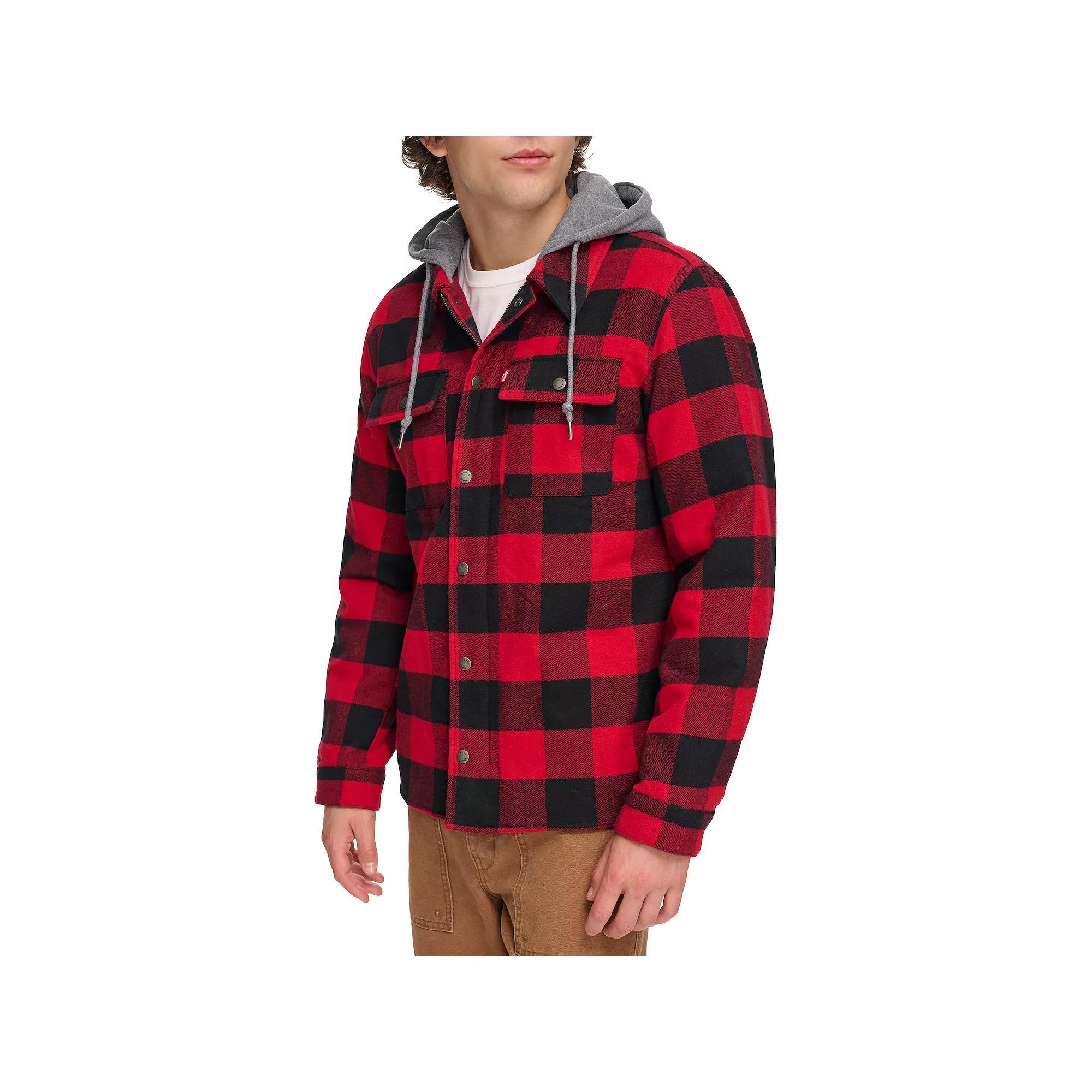Men's Levi's® Shirt Jacket with Fleece Hood, Size: Small, Red Blue Plaid Product Image