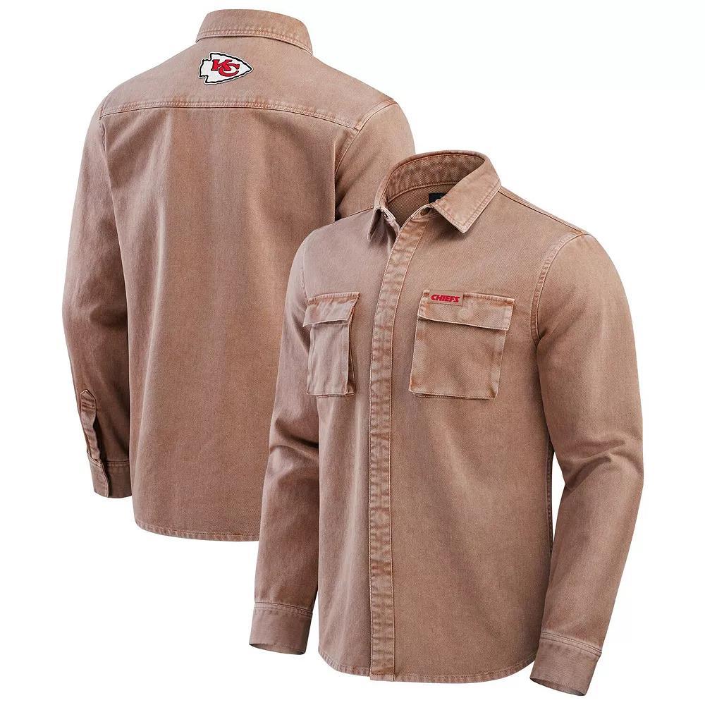 Men's Darius Rucker Collection by Fanatics Brown New England Patriots Garment Dyed Long Sleeve Full Snap Shirt, Size: 3XL Product Image