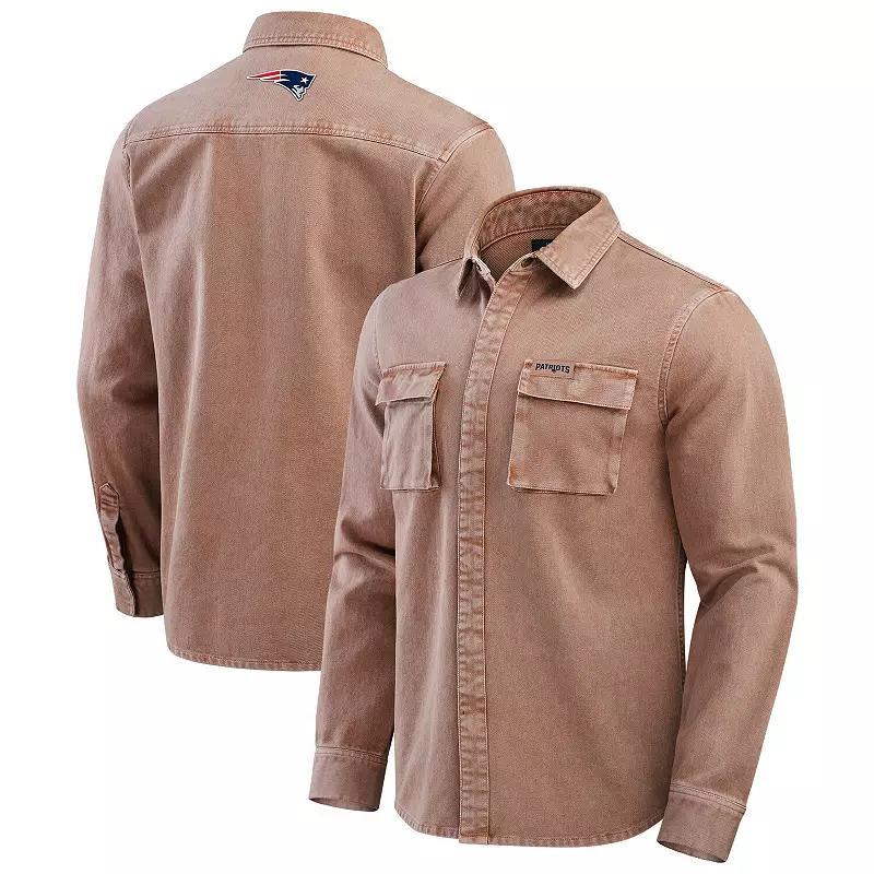 Men's Darius Rucker Collection by Fanatics Brown New England Patriots Garment Dyed Long Sleeve Full Snap Shirt, Size: 3XL Product Image