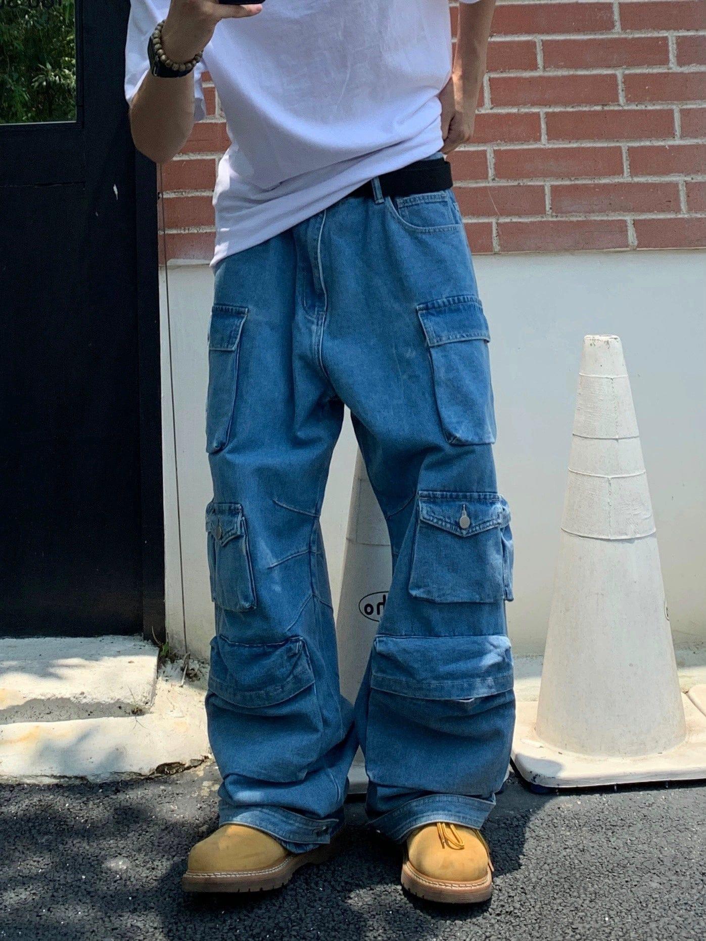 RT No. 11534 BLUE MULTI-POCKET CARGO JEANS Product Image