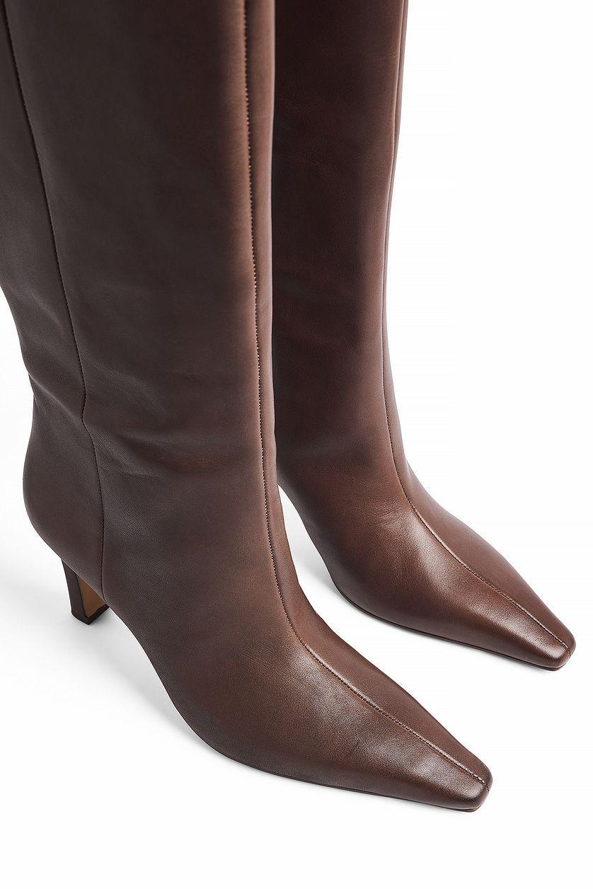 Slim Toe Leather Knee High Boots Product Image