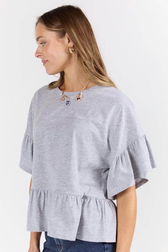 Perfect Grey Knit Ruffle Hem Tee SALE Product Image