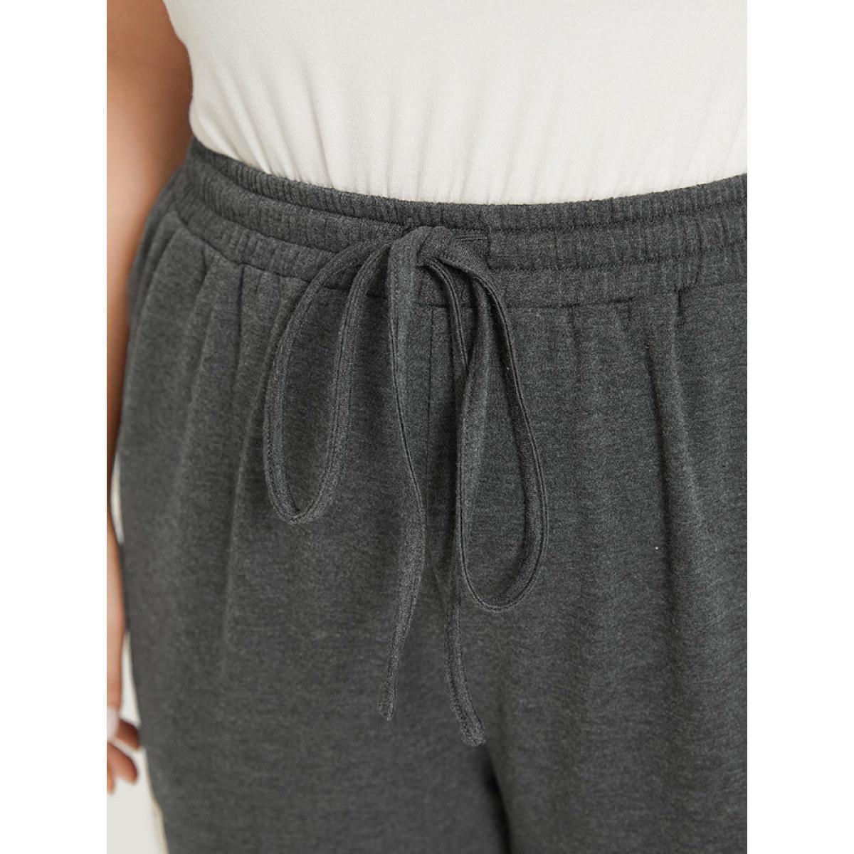 Letter Patched Flap Pocket Bowknot Elastic Waist Sweatpants DimGray Plus Size Women Casual Dailywear Plain 10/M Bloomchic Product Image