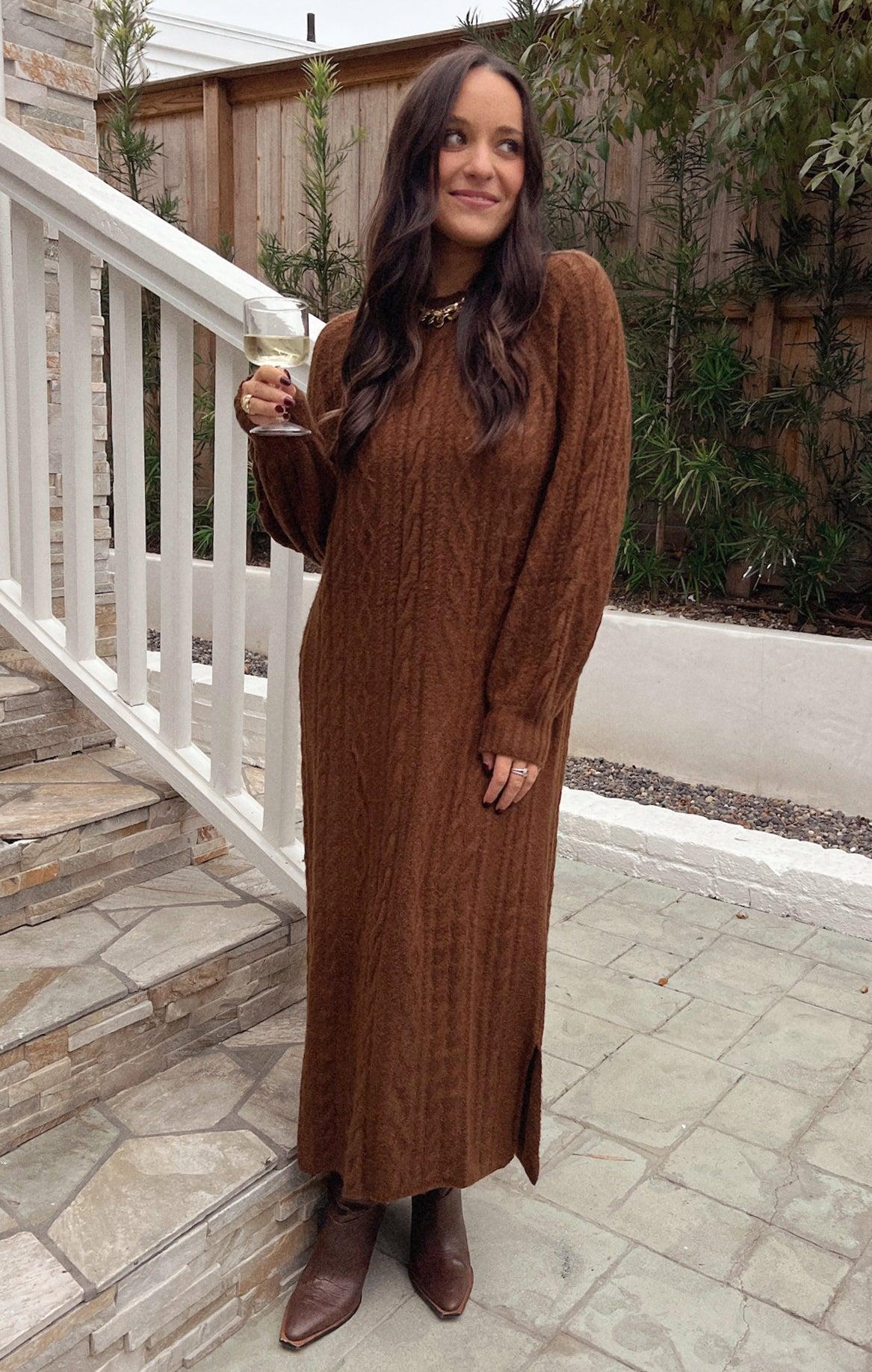 Barb Sweater Dress ~ Chocolate Cable Knit Product Image