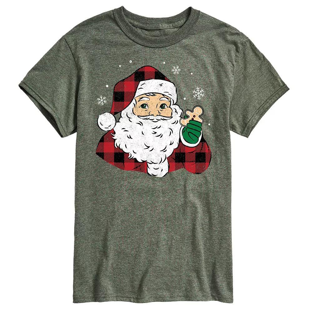 Men's Vintage Santa Plaid Cookie Graphic Tee, Size: XL, Black Product Image
