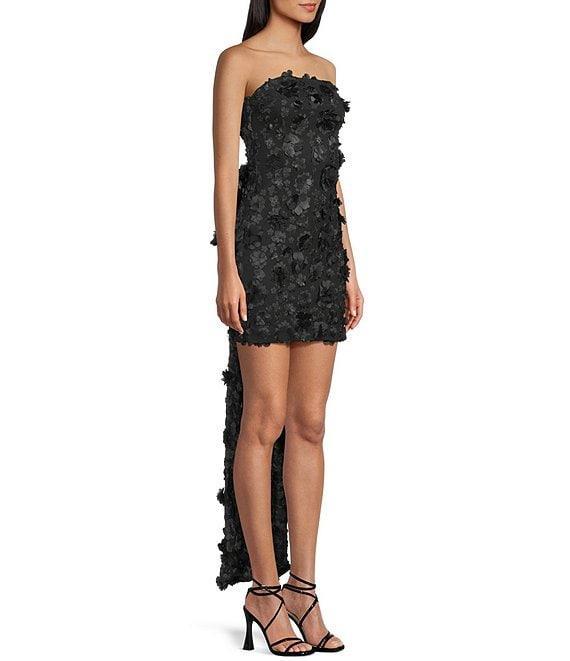 Allison & Kelly 3D Floral Printed Mesh Strapless Bow Back Dress Product Image