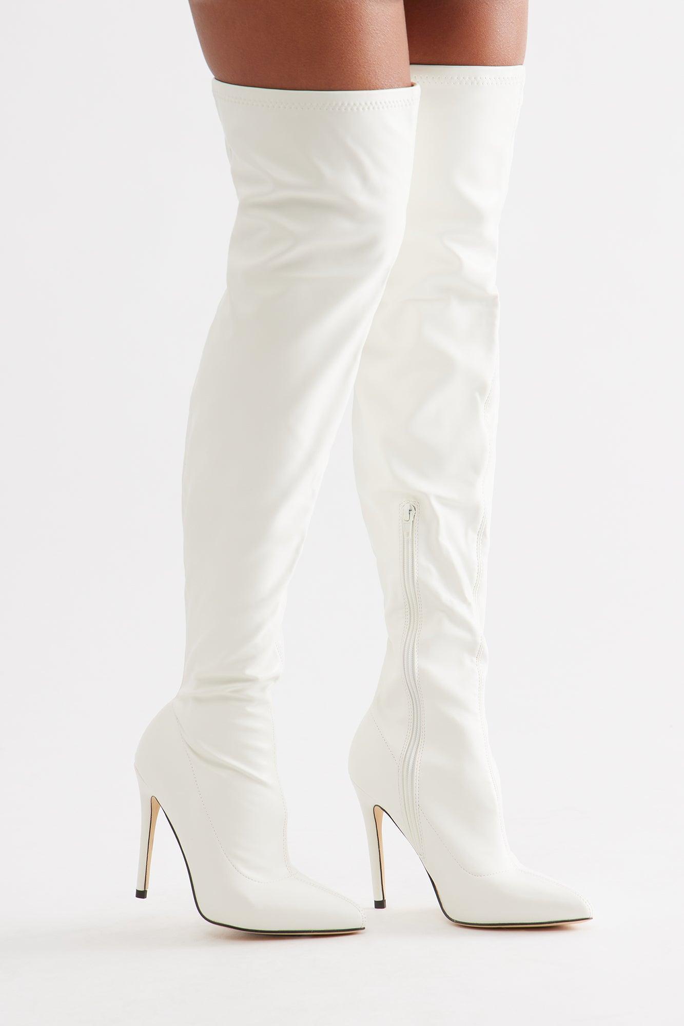 Gyra Thigh High Boots - White Product Image