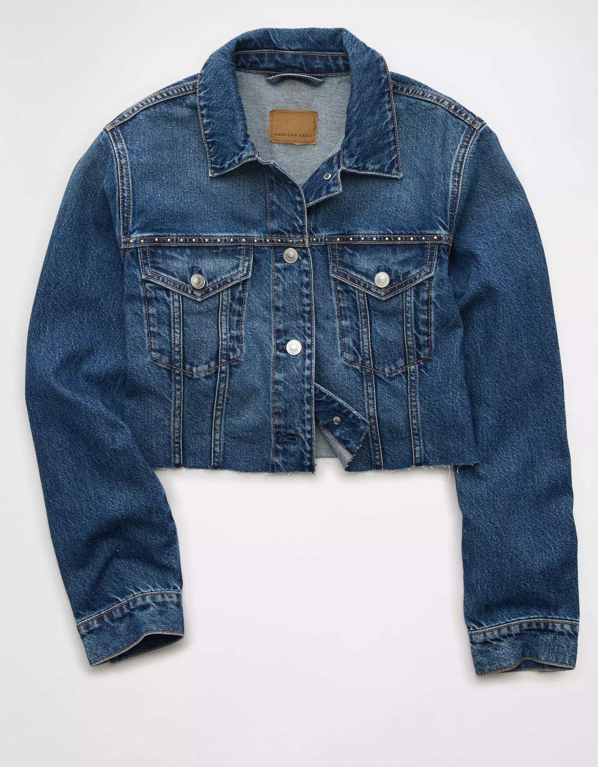 AE Cropped Studded Denim Jacket Product Image