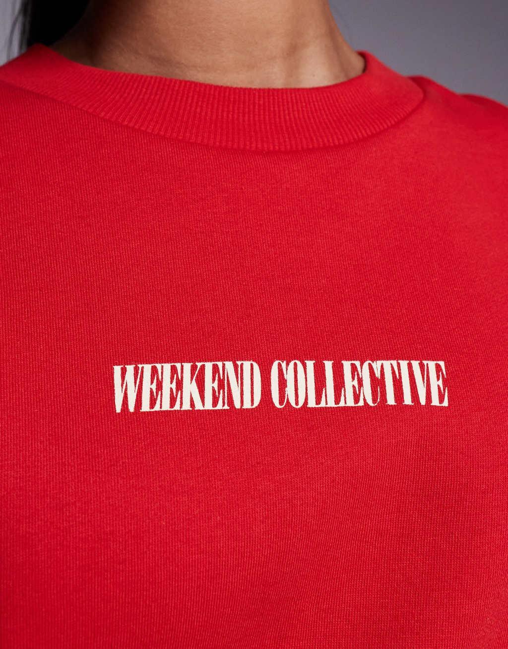 Weekend Collective oversized sweatshirt with stacked back logo in red Product Image