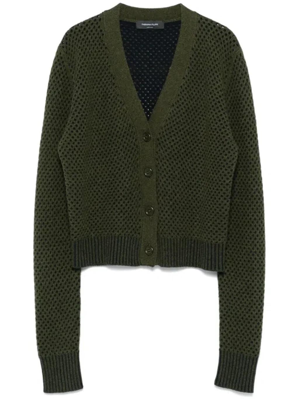 FABIANA FILIPPI Bicolor Mesh Cardigan In Green Product Image