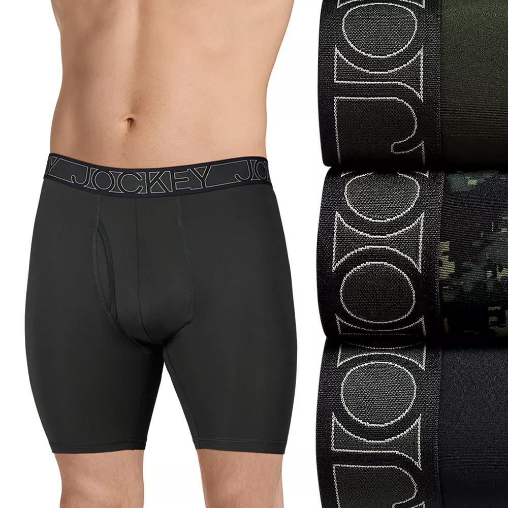 Men's Jockey 3-Pack Active Microfiber 9" Long Leg Boxer Briefs, Size: Medium, Black Product Image