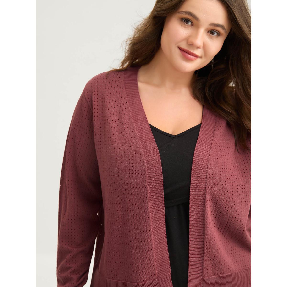 Plus Size Textured Hollow Front-Open Knit Cardigan Rust Women Loose Long Sleeve Everyday-Casual Cardigans BloomChic 22-24/3X Product Image