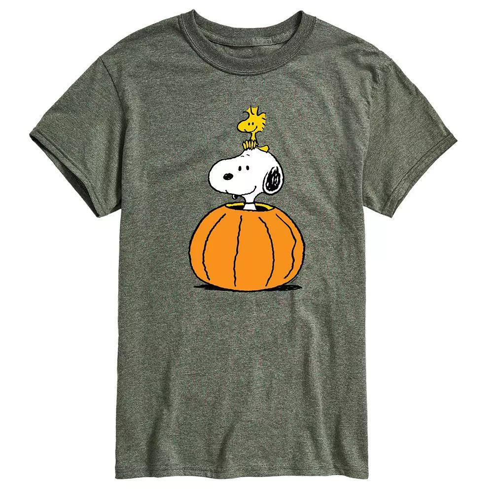 Men's Peanuts Snoopy Woodstock Pumpkin Graphic Tee, Size: Small, Grey Green Product Image