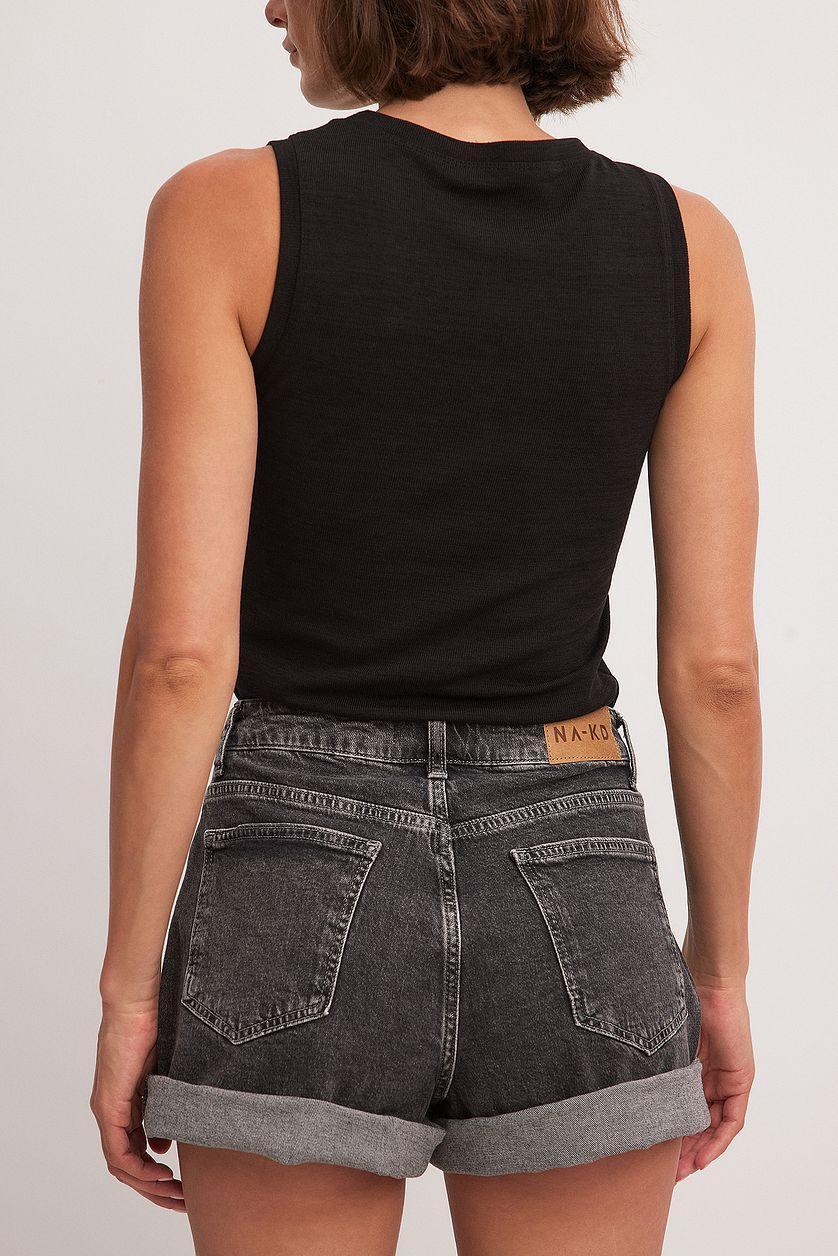 Fold Up Denim Shorts Black Product Image