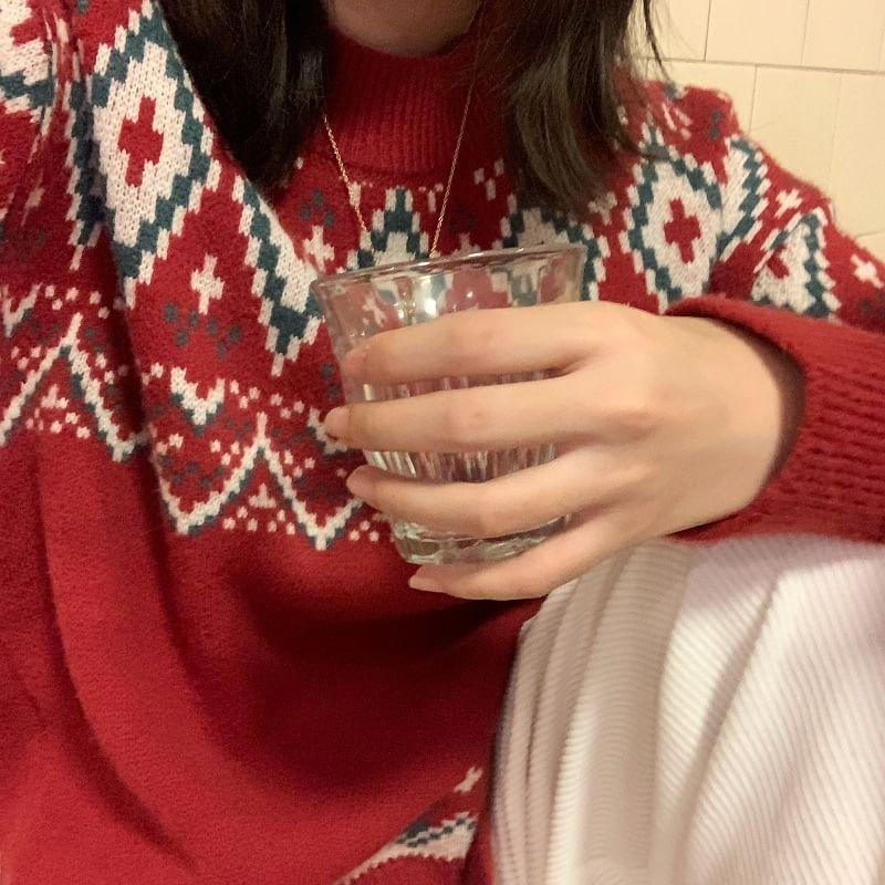 Mock Neck Patterned Sweater Product Image