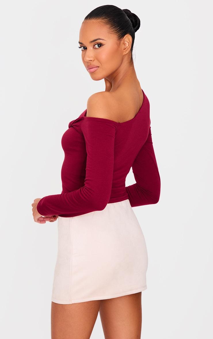Burgundy Contour Jersey Asymmetric Twist Detail Long Sleeve Top Product Image