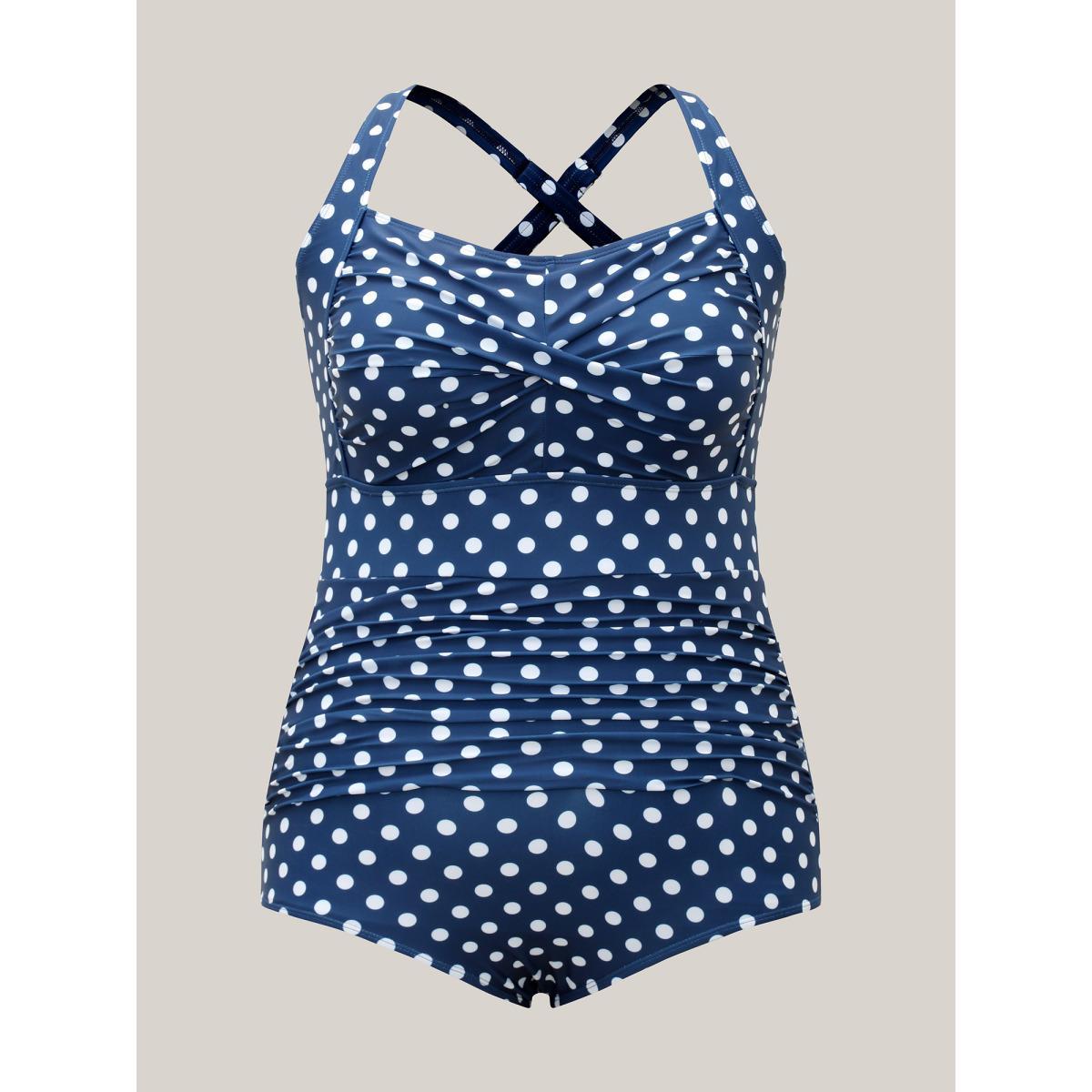 Plus Size Polka Dots Twist Front Ruched One-Piece Swimsuit Women's Swimwear Indigo Beach Twist Curve Bathing Suits High stretch One Pieces BloomChic 30/6X Product Image