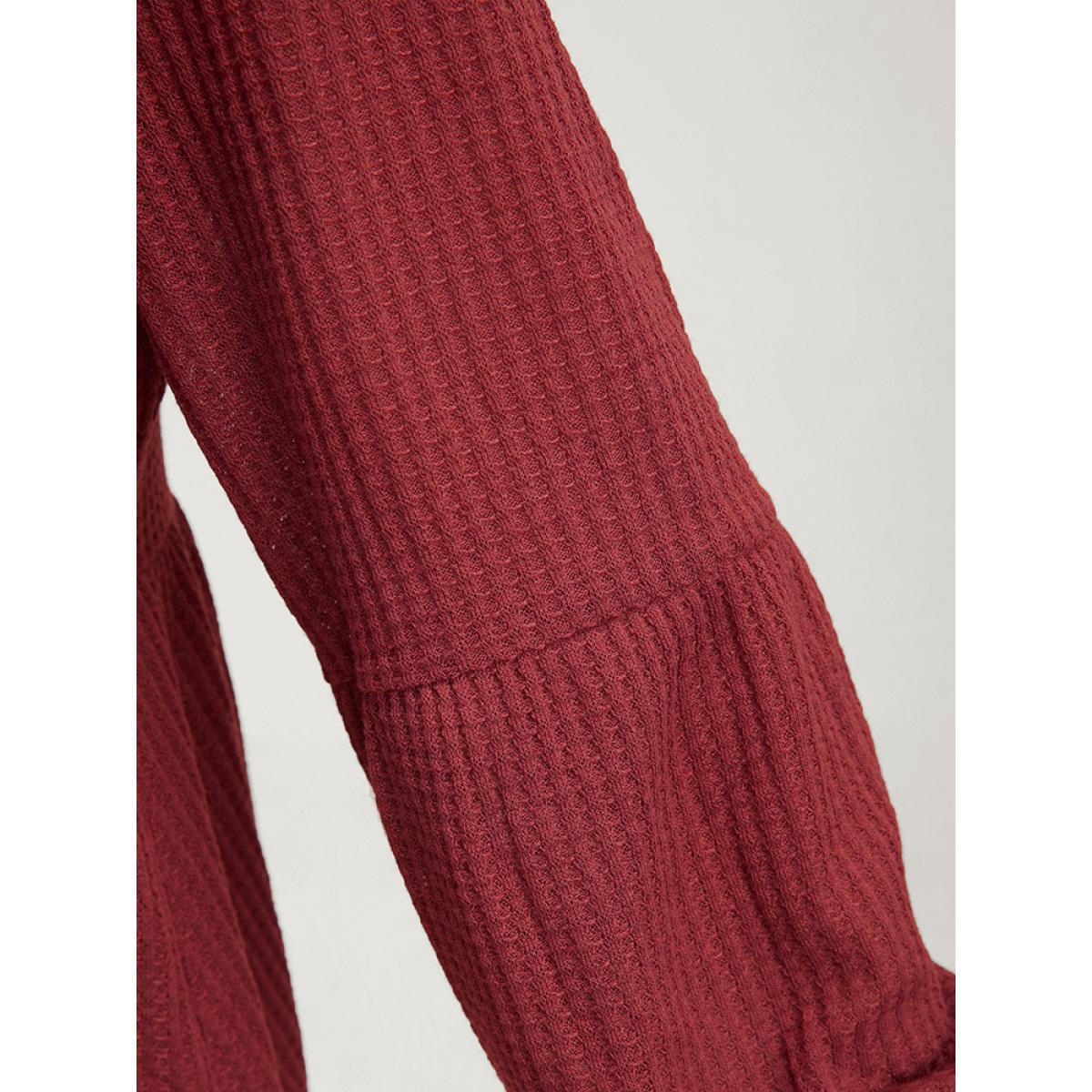 Plus Size Russet Solid Lantern Sleeve Ruffle Hem Textured Blouse Women Elegant Long Sleeve Round Neck Dailywear Blouses BloomChic 18-20/2X Product Image