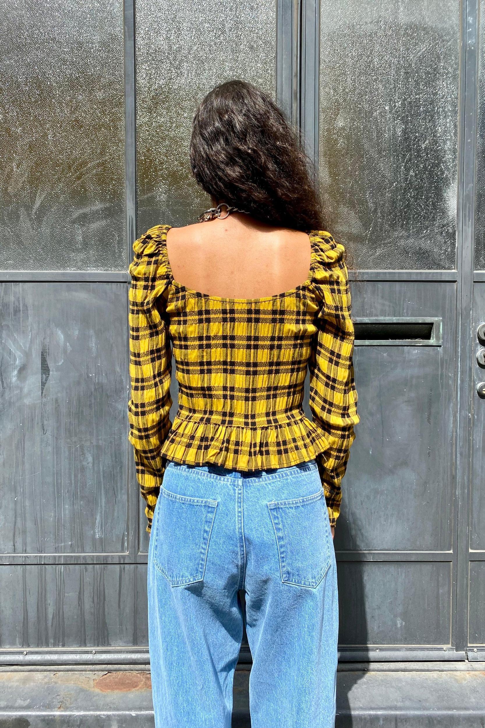 Salma Top - Gold Plaid Product Image