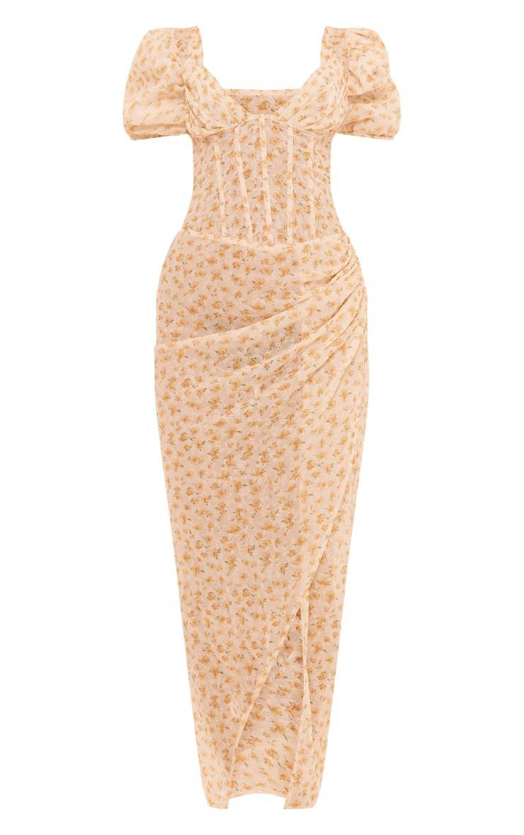 Yellow Floral Corset Midaxi Dress Product Image