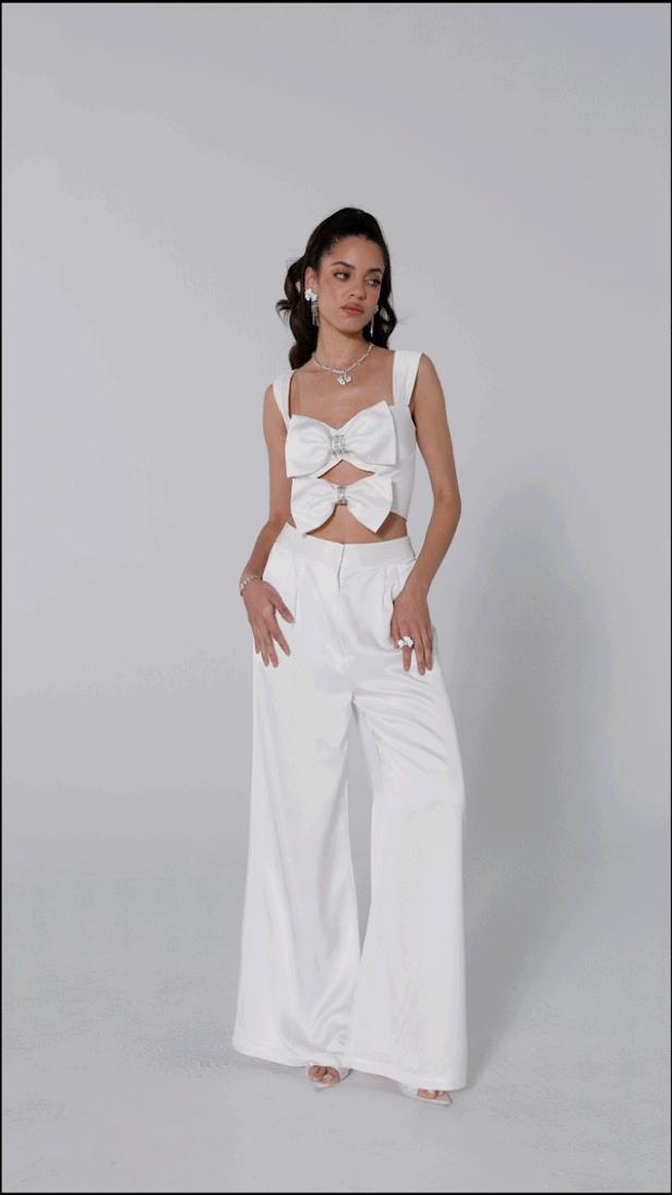 Alexandra Satin Pants (White) Product Image