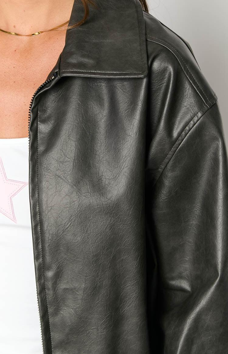 Abbi PU Vintage Black Bomber Jacket Girls Product Image