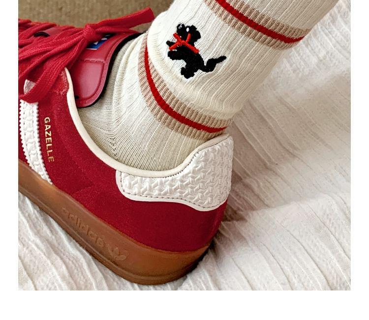 Dog Embroidered Striped Ribbed Short Socks Set Product Image