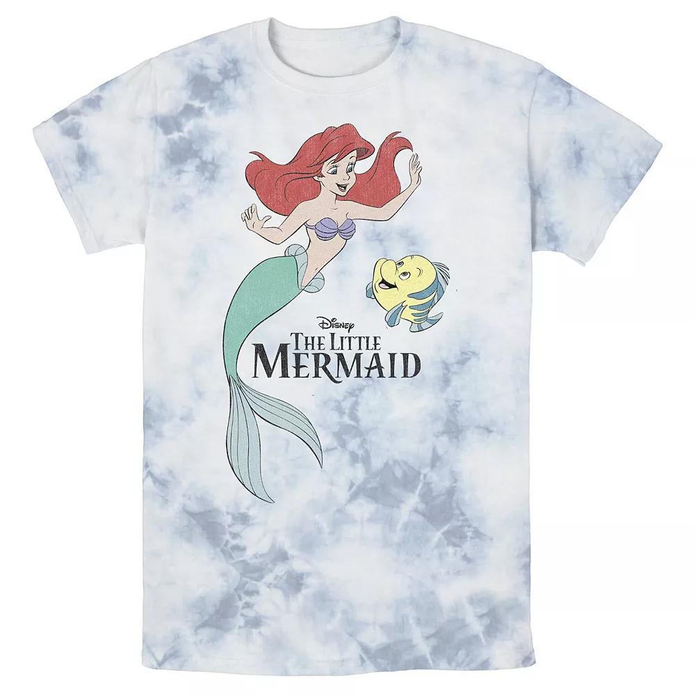 Men's Disney The Little Mermaid Ariel & Flounder Portrait Bomabrd Wash Tee, Boy's, Size: Large, White Blue Product Image