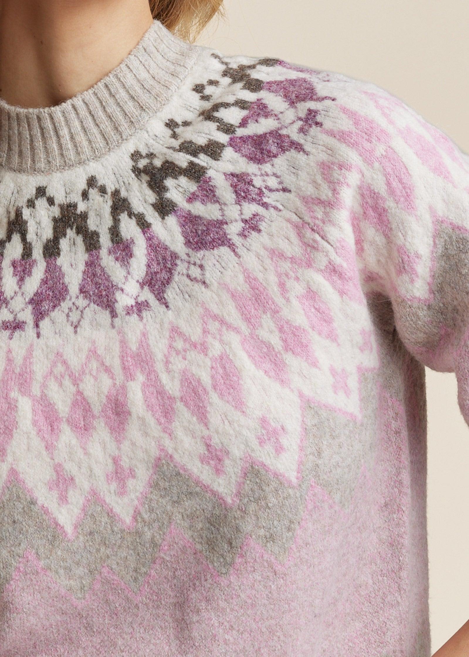 Fair Isle Crew Neck Sweater - Pink Multi Product Image