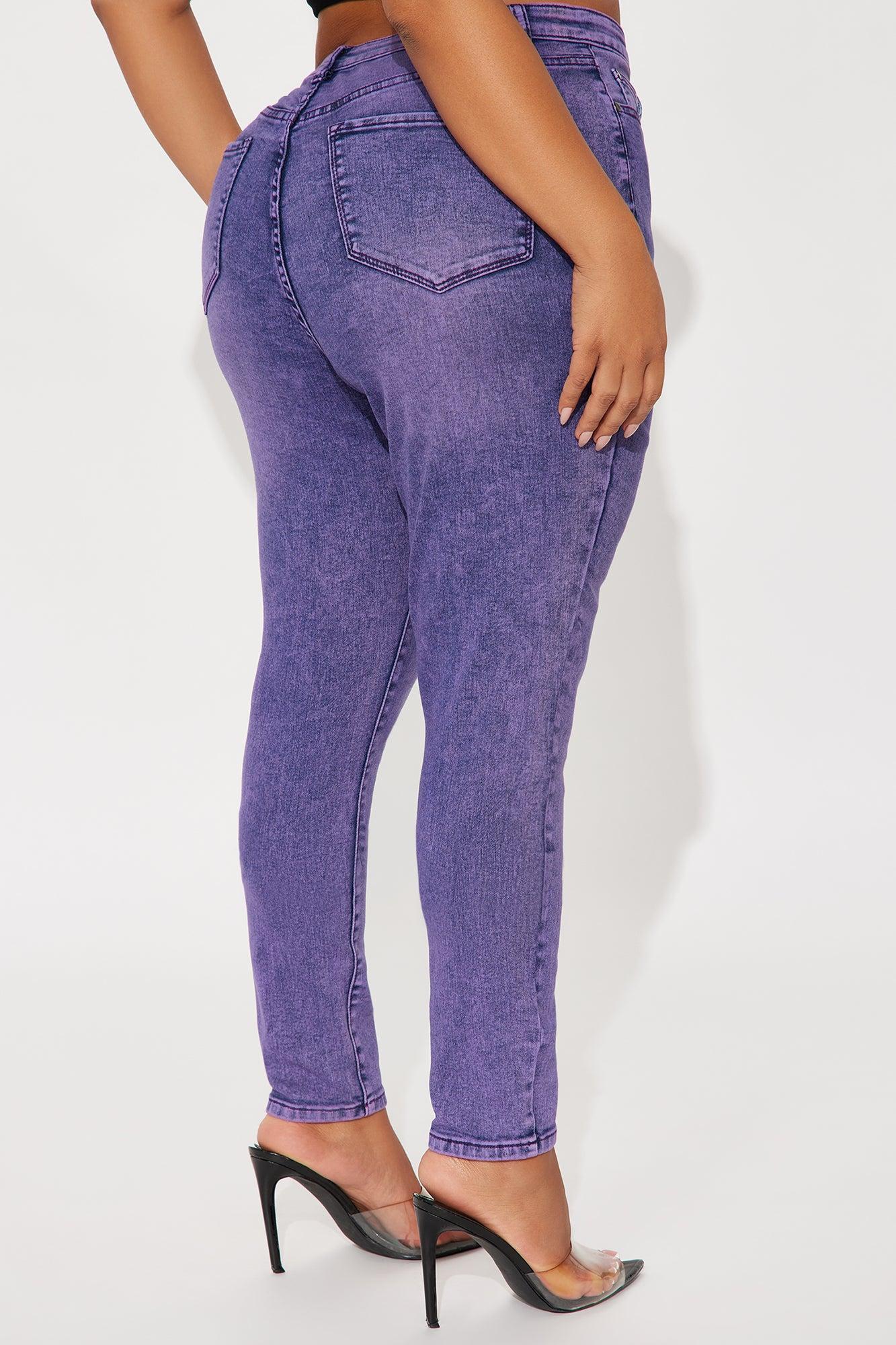 Out The Door High Waist Skinny Jeans - Purple Product Image