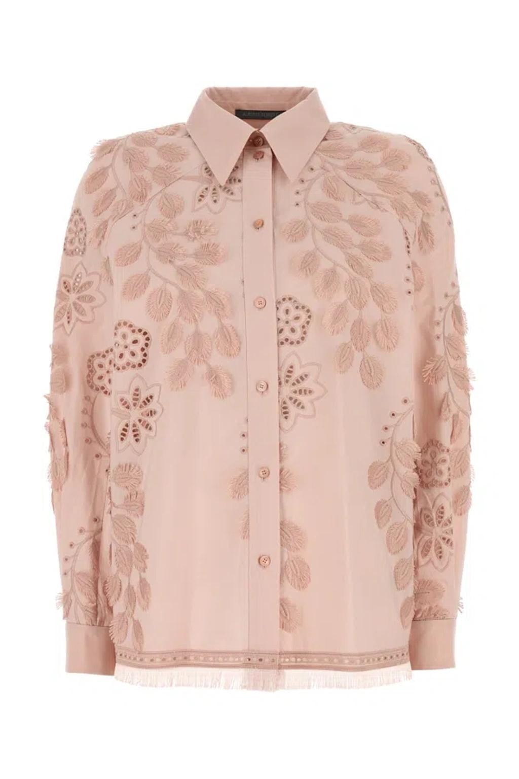 ALBERTA FERRETTI Floral Embroidered Poplin Shirt In Pink Product Image