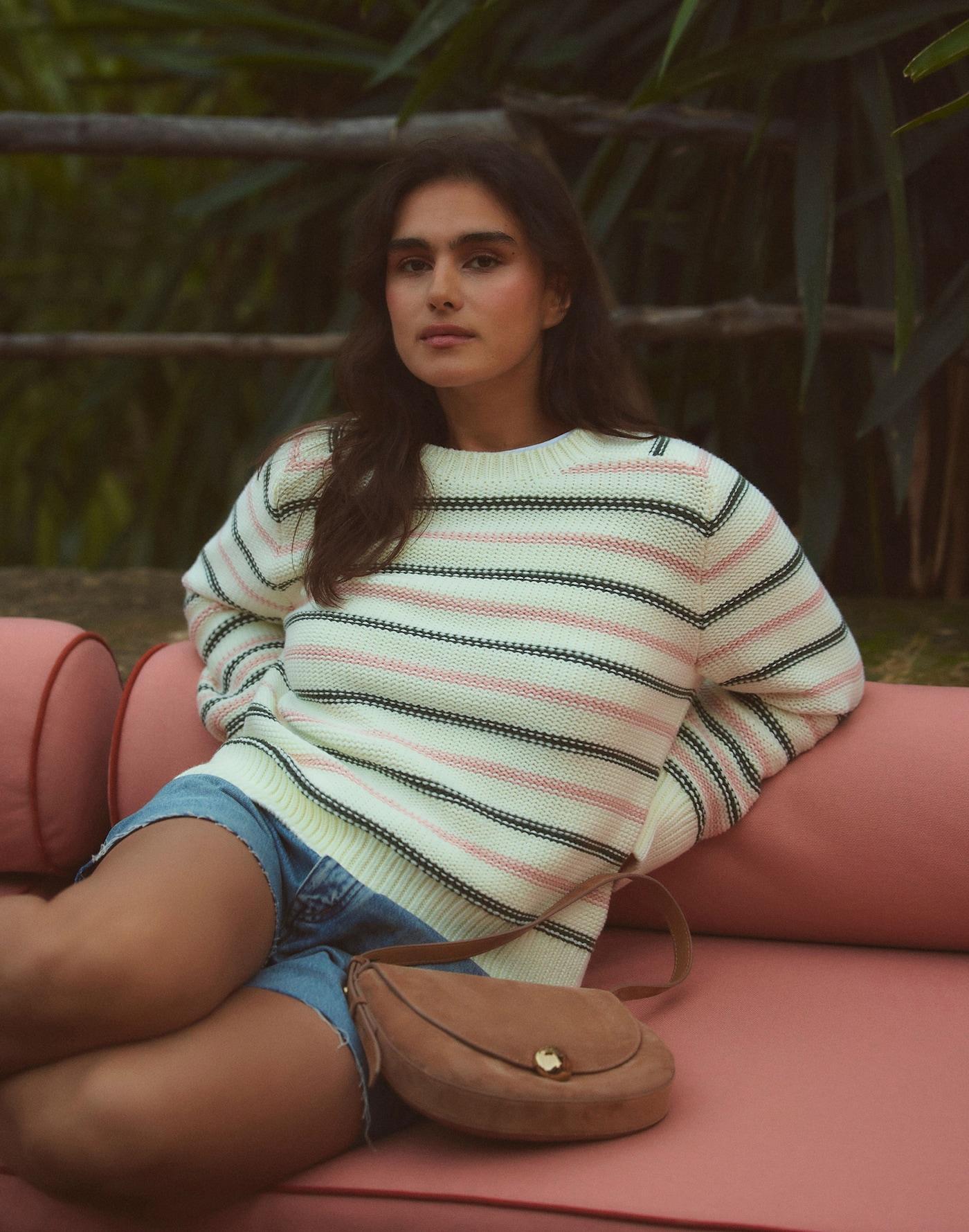 Cotton Crewneck Sweater in Stripe Product Image