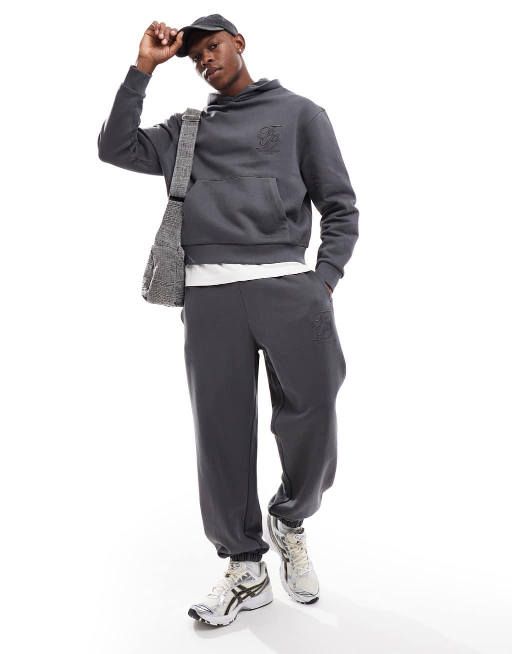 ASOS DESIGN premium oversized sweatpants with high build print in charcoal Product Image