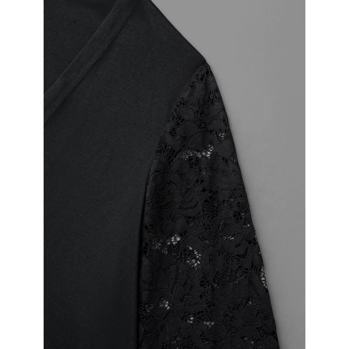 Plus Size Crochet Lace Mesh Asymmetrical Trim Cardigan Women Black Elegant See through Loose Everyday Kimonos BloomChic 22-24/3X Product Image