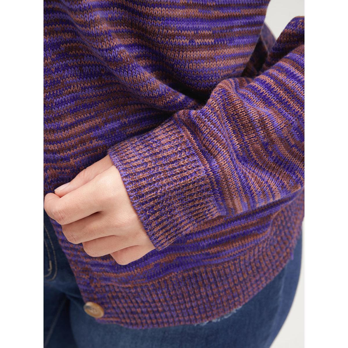 Plus Size Space Dye Pointelle Knit Button Front Heather Cardigan Eggplant Women Casual Loose Long Sleeve Dailywear Cardigans BloomChic 22-24/3X Product Image