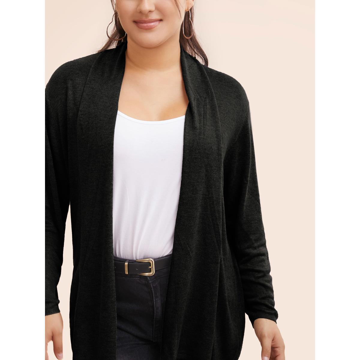 Plus Size Supersoft Essentials Plain Lapel Collar Drape Cardigan Black Women Casual Loose Long Sleeve Everyday Cardigans BloomChic 28/5X Product Image