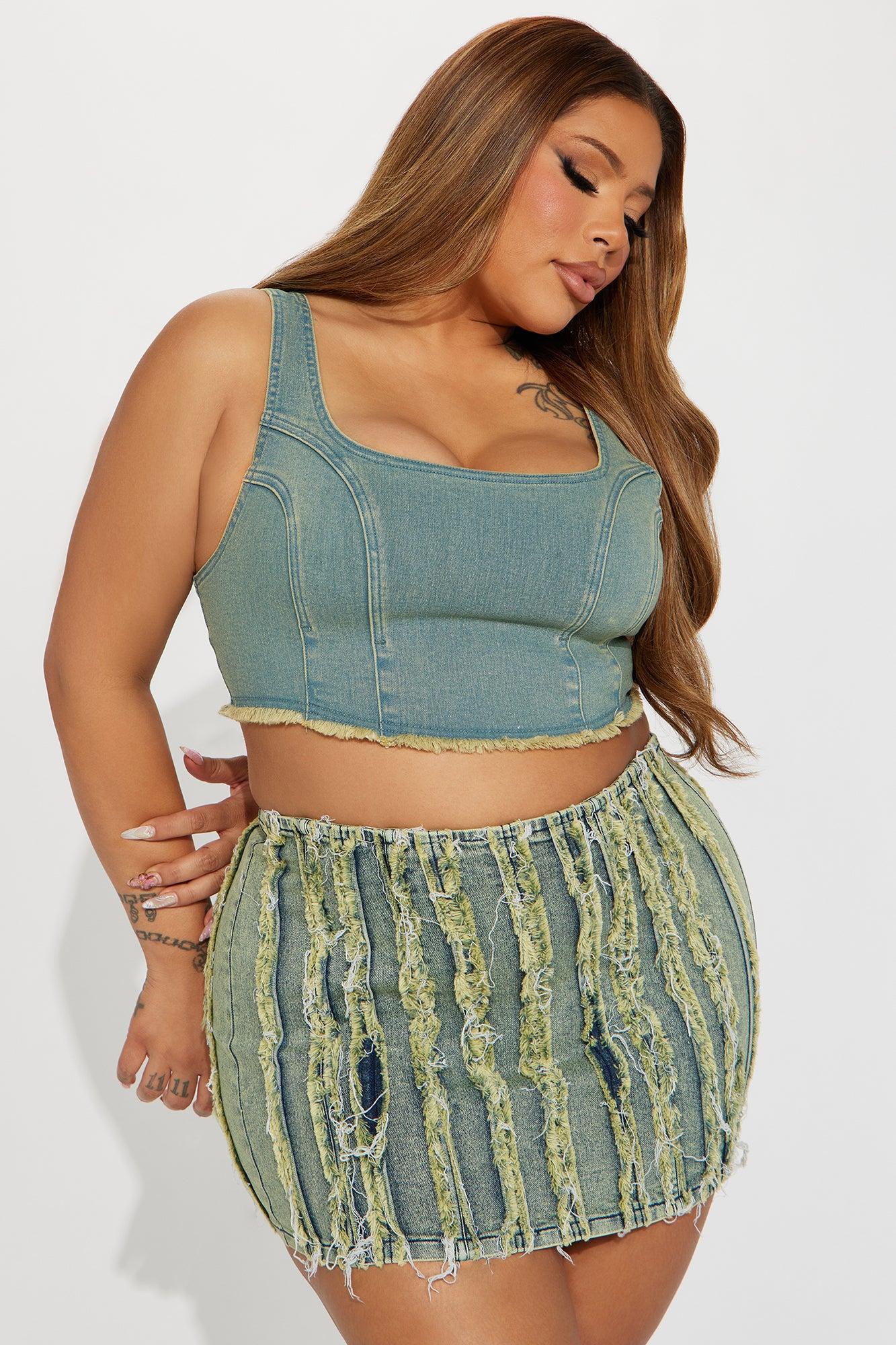 Pick A Side Denim Top - Vintage Wash Product Image
