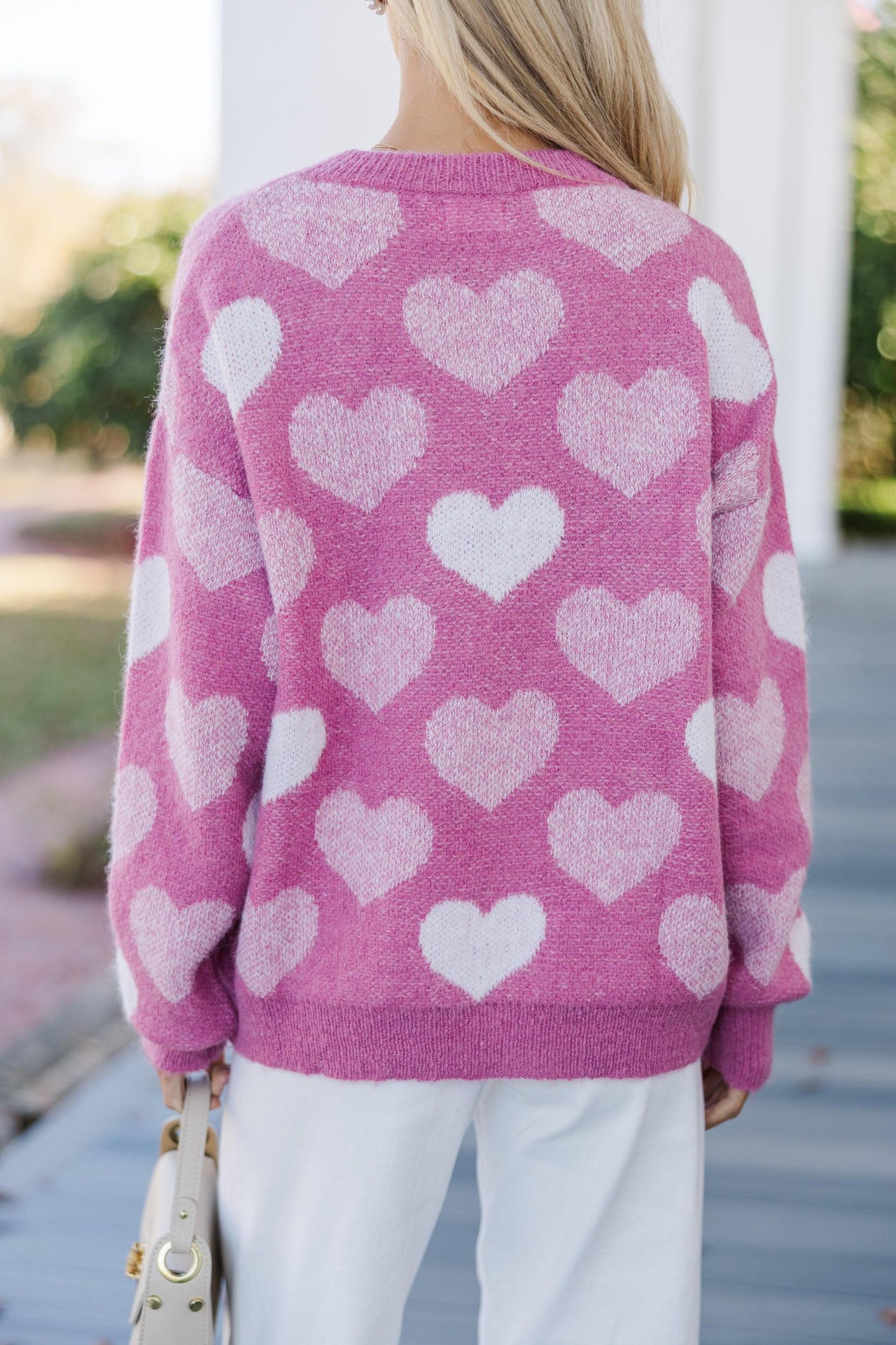 Feeling The Love Pink Heart Pearl Detailed Sweater Female Product Image