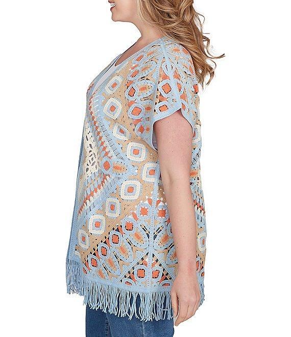 Ruby Rd. Plus Size Crochet Geometric Cap Sleeve Open-Front Cardigan Product Image