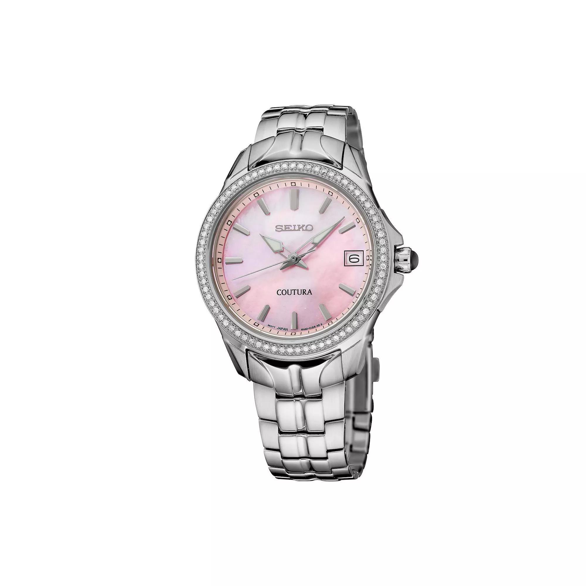 Womens Seiko Coutura Diamonds Pink Mother-of-Pearl Dial Stainless Steel Quartz Watch - SUR589 Silver Product Image
