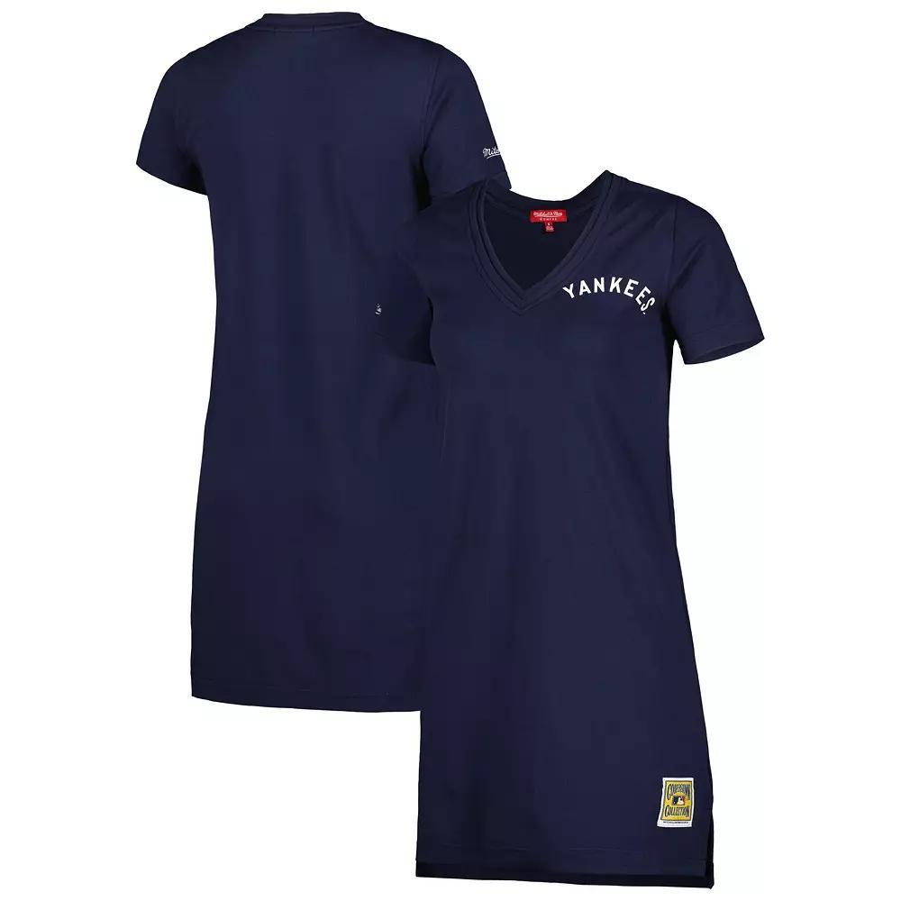 Women's Mitchell & Ness  Navy New York Yankees Cooperstown Collection V-Neck Dress, Size: Large, Blue Product Image