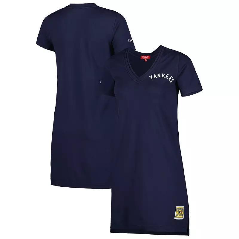 Women's Mitchell & Ness  Navy New York Yankees Cooperstown Collection V-Neck Dress, Size: Large, Blue Product Image