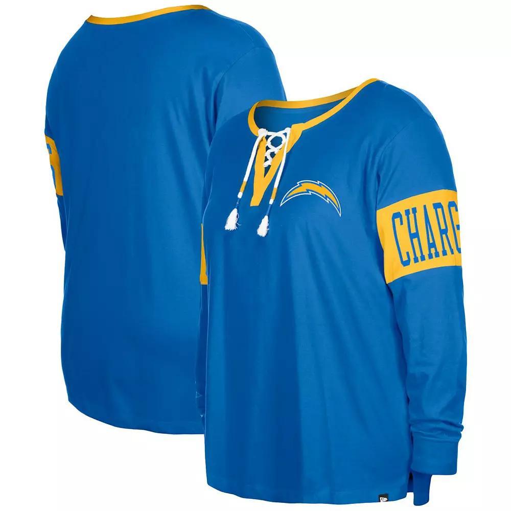 Women's New Era  Powder Blue Los Angeles Chargers Plus Size Lace-Up Notch Neck Long Sleeve T-Shirt, Size: 4XL, Light Product Image