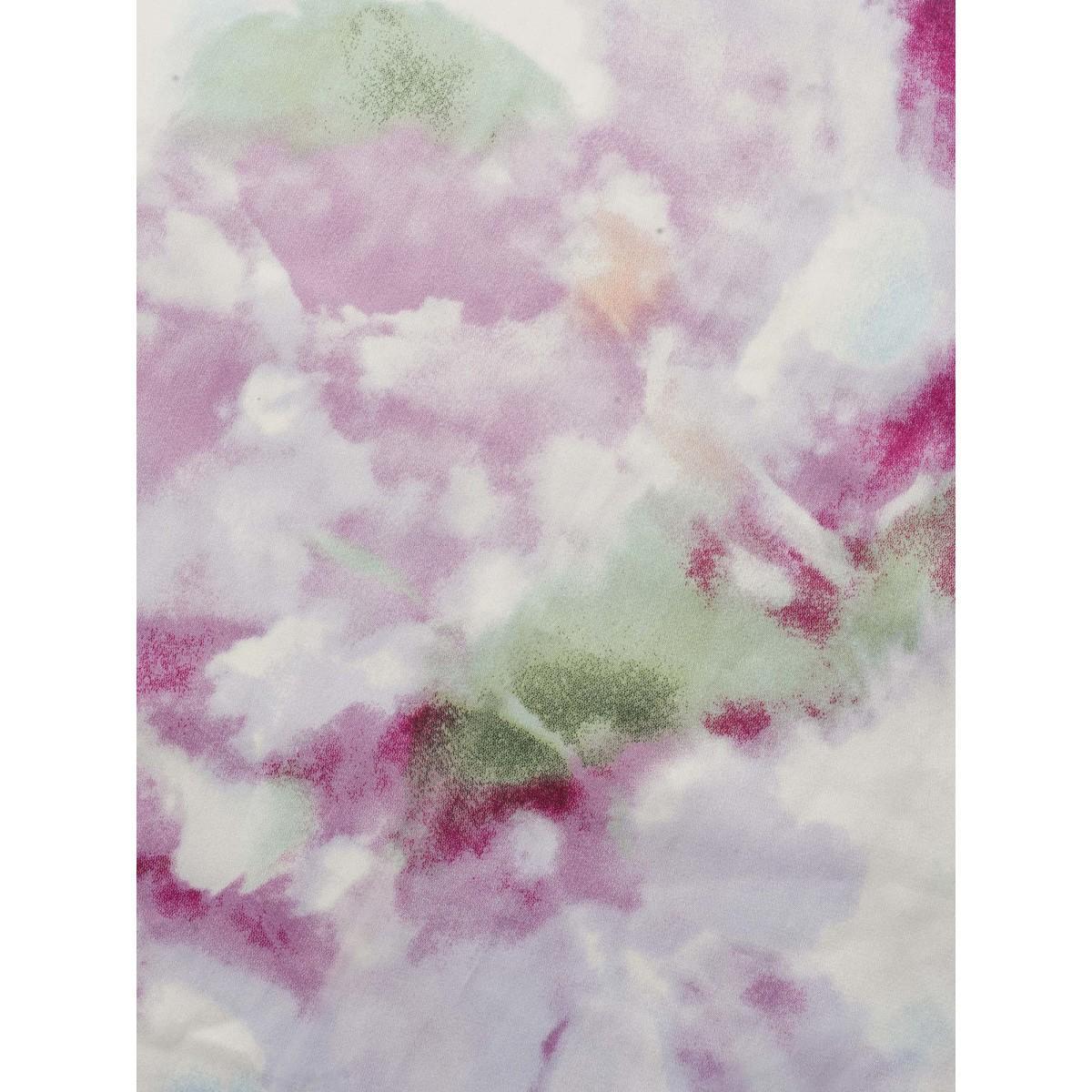 Plus Size Watercolor Floral Print Ruched Ruffle Sleeve Dress Lilac Women Elegant Gathered Round Neck Short sleeve Curvy BloomChic 22-24/3X Product Image