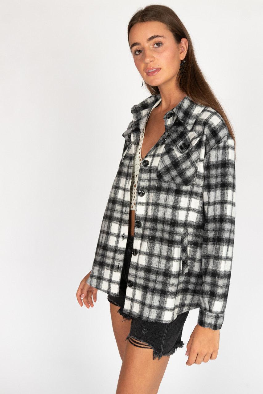 Black & Ivory Plaid Oversized Shacket Product Image