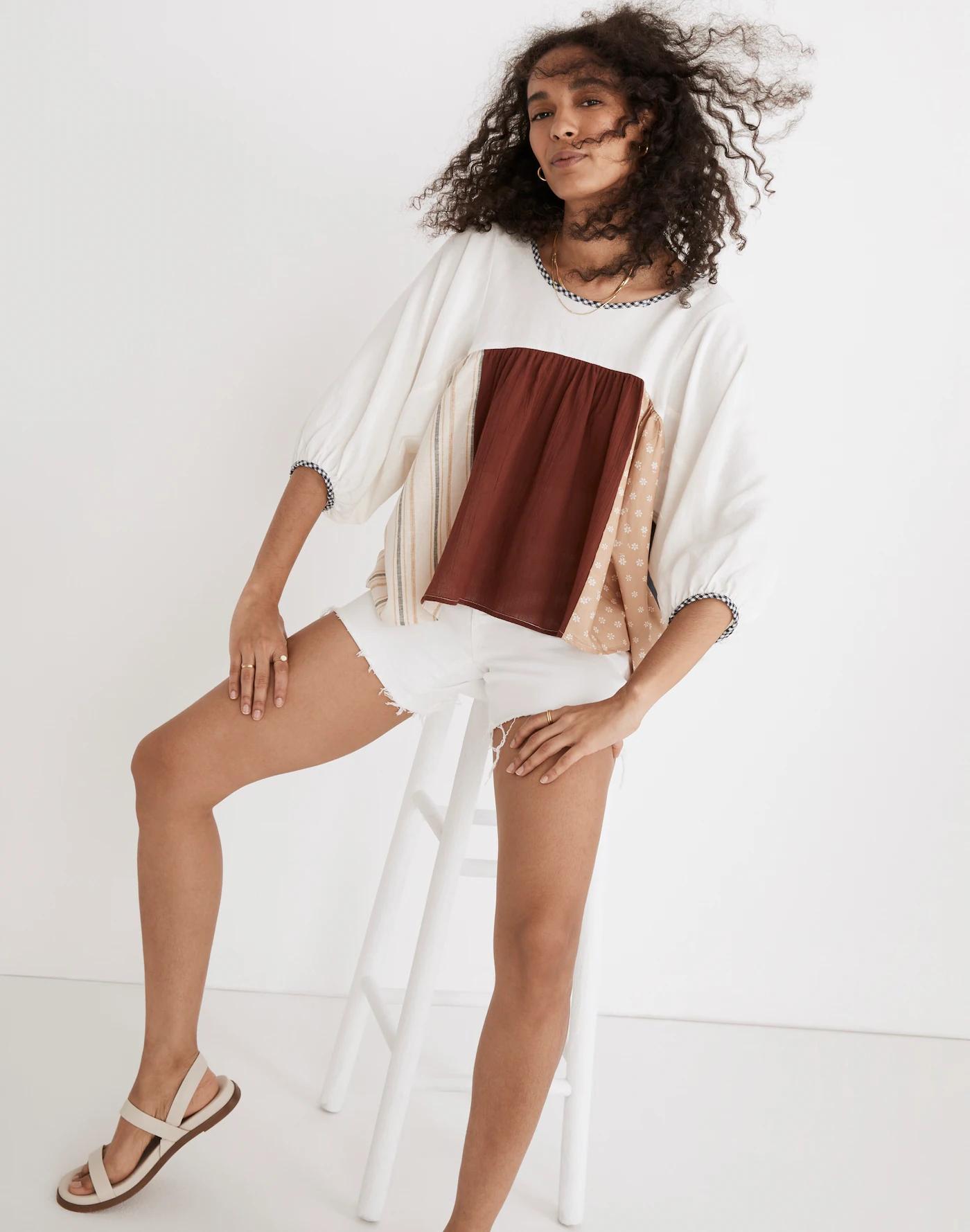 Madewell x La Réunion Upcycled Patchwork Peasant Shirt Product Image
